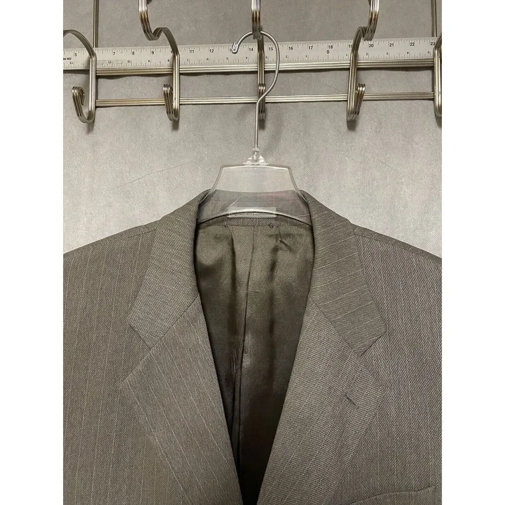 Bachrach Men 3 Piece Suit 42R Light Brown Striped Flannel 33‎ X28.5 Pants Luxury